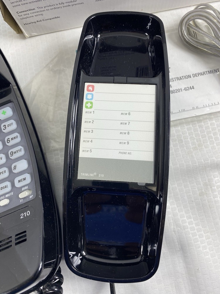 AT&T 210 Black Trimline Corded Phone with 13 Number Memory + Additional Features