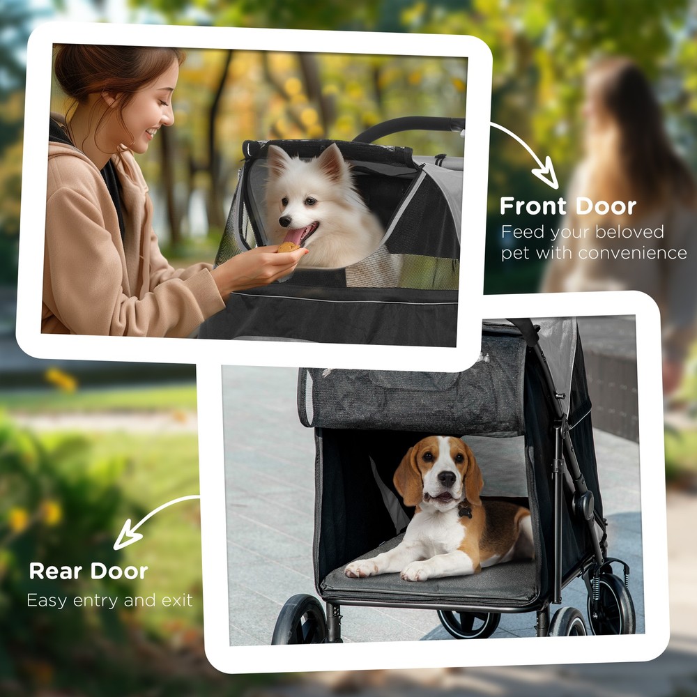 One-Click Foldable Dog Stroller for M L Dogs, Pet Stroller, Gray