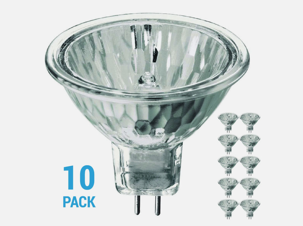 10 Pack 20MR16 Bulb BAB 20W 12V FL MR16 Dimmable Bi-Pin 2-Pin GU5.3 Cover Glass
