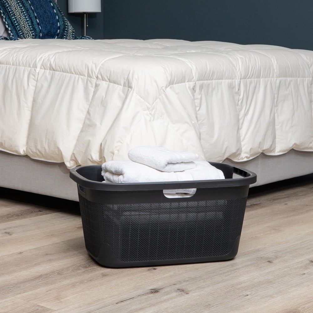 40L Laundry Basket, Linen Design Clothes Hamper, Plastic Storage Bin with Han...