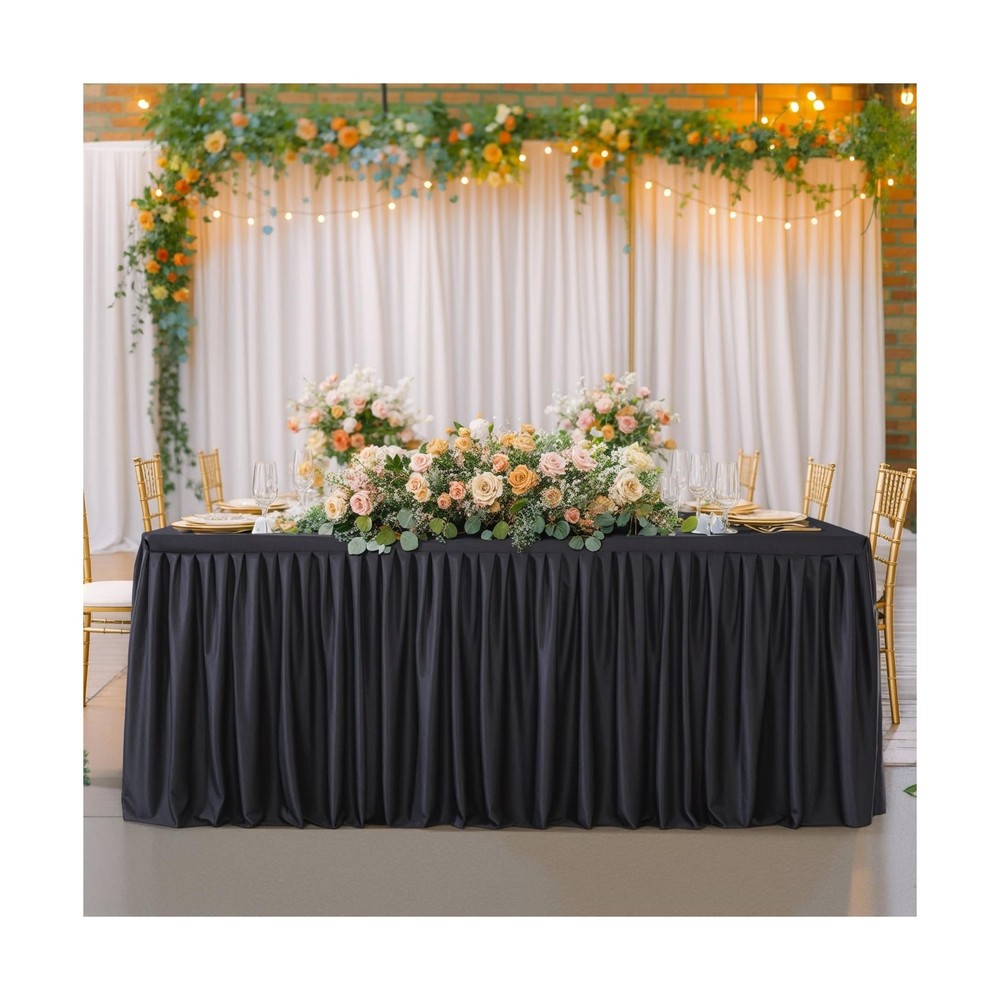 6 Pack Black Rectangle Table Clothes for 6 Foot Tables, Polyester Fitted Tabl...