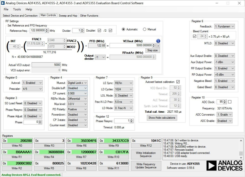 ADF4355 54M-6800MHz Phase Loop RF Source Board +OLED +STM32 Control +PC software