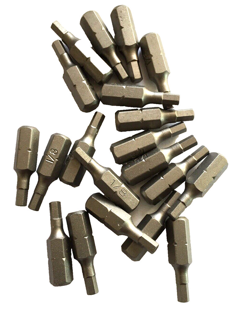 [20] S2 1/8" HEX x 1" x 1/4" SCREW DRIVER BITS HEX KEY INSERT- 20 BITS