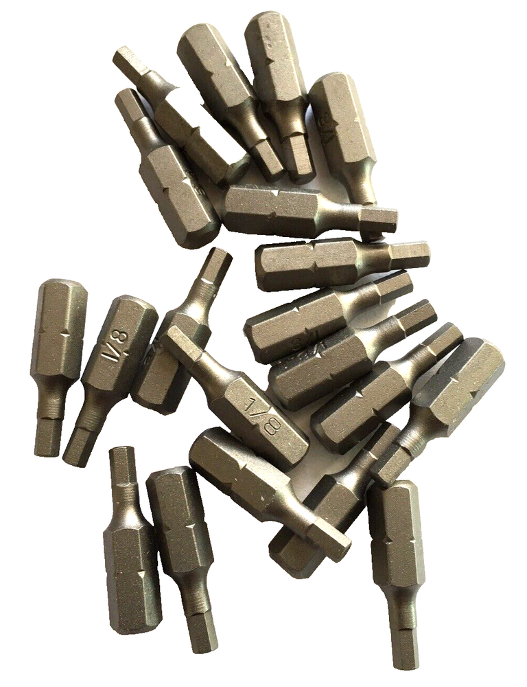 [20] S2 1/8" HEX x 1" x 1/4" SCREW DRIVER BITS HEX KEY INSERT- 20 BITS