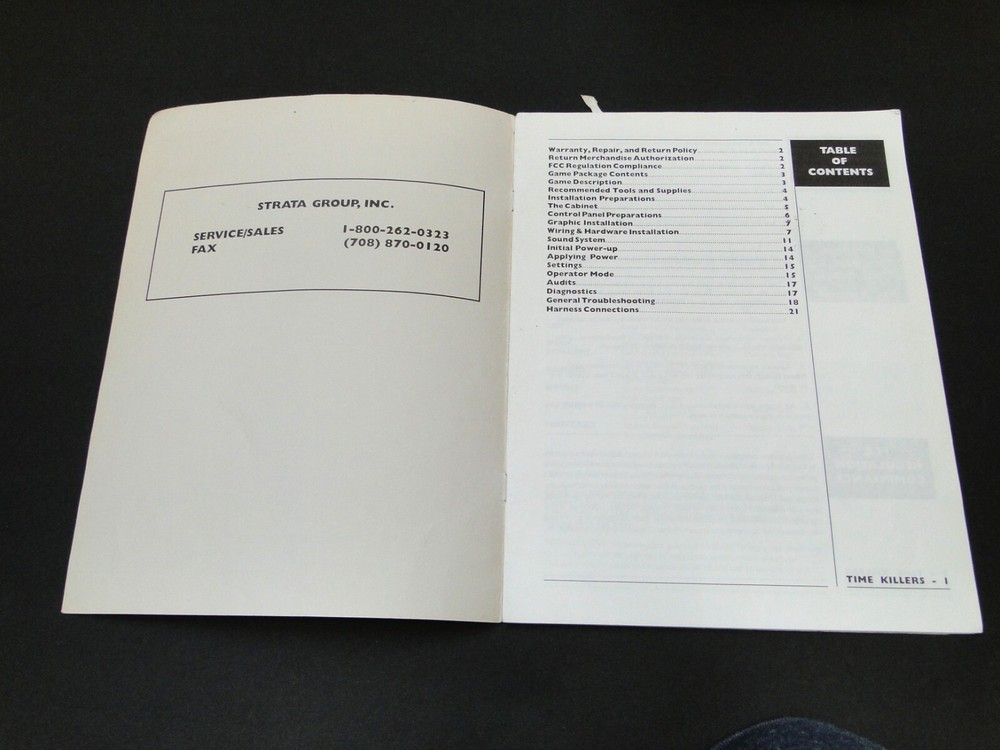 Vintage 1992 Strata: Time Killers Arcade Installation Manual