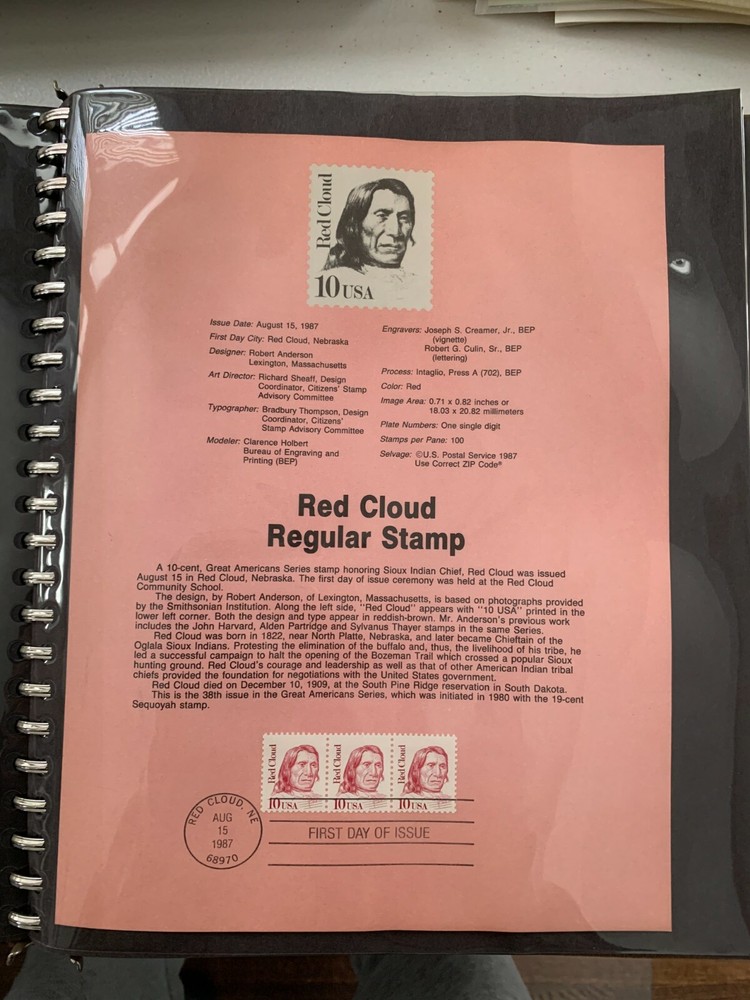 USPS Souvenir Page Scott 2175  1987 red cloud stamps