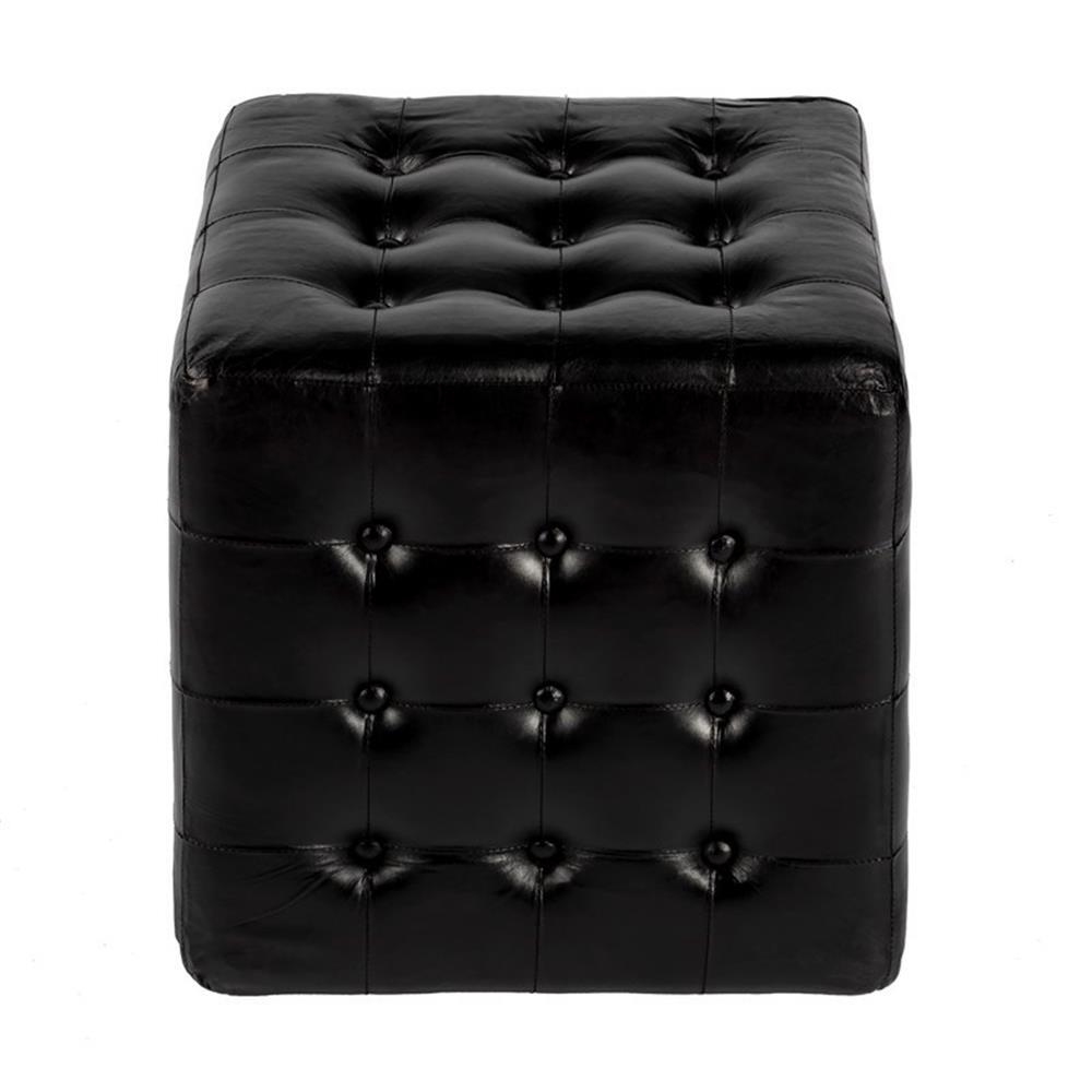 Beaumont Lane Black Leather Ottoman