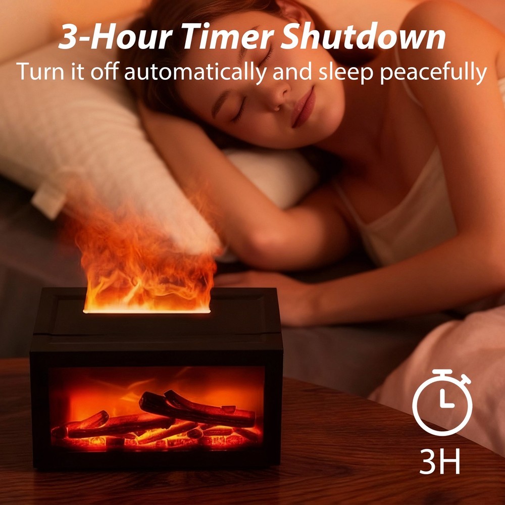 7 Color Fireplace Aroma Diffuser Flame Home Mist Humidifier Mute Work