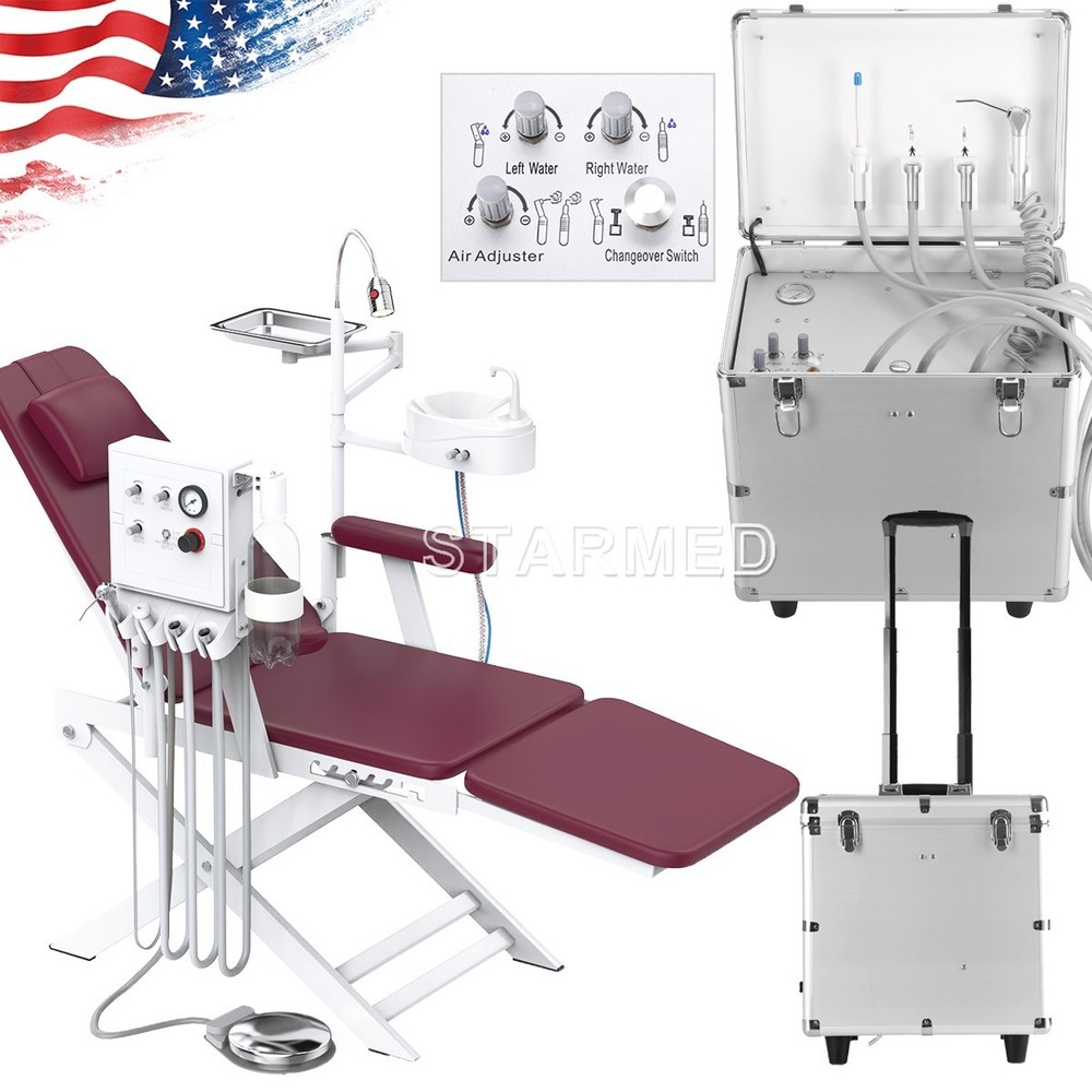 Portable Dental Delivery Unit Suction System Rolling Case Air Compressor /Chair