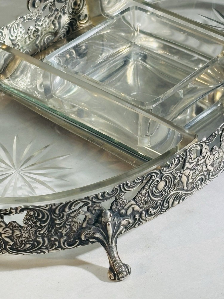 Incredible Rare Solid Sterling Silver Victorian Repousse Serving Tray/Basket 10”