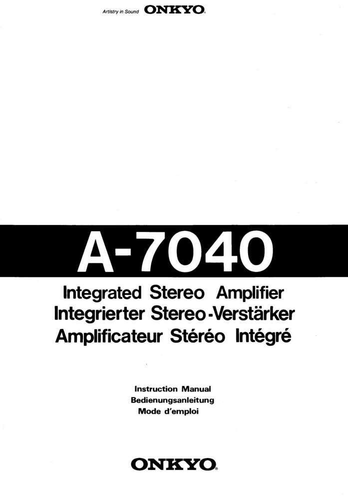 Onkyo A-7040 Amplifier Owners Manual