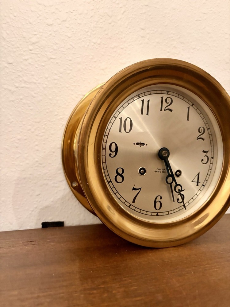 Vintage Brass Chelsea Ship's Bell Clock
