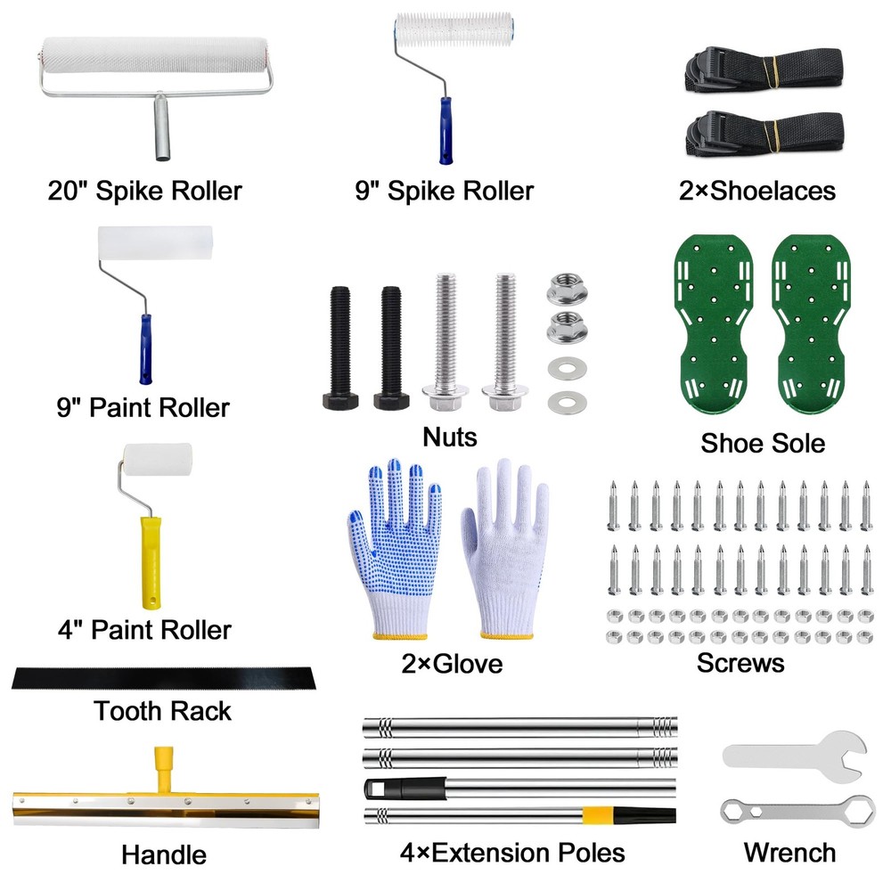 Self-Leveling Cement Tool Kit, Epoxy Floor Kit, Spiked Roller, Paint Roller, ...