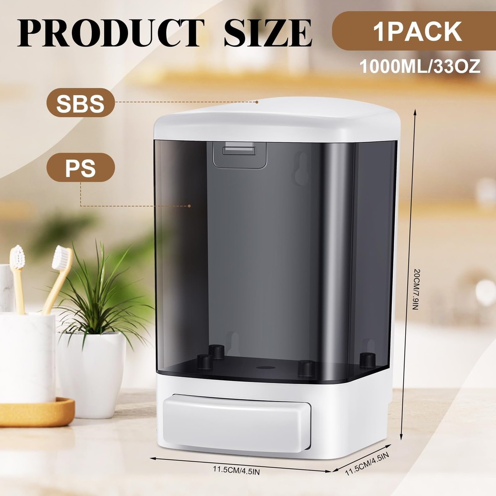 Manual Soap Dispenser 33.8oz / 1000ml Kitchen Bathroom Plastic Refillable Wall M