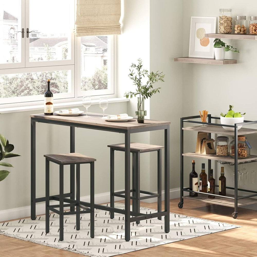 Bar Table & Chairs Set 47.2” Rectangular Pub Table W/ 2 Stools Small Space High