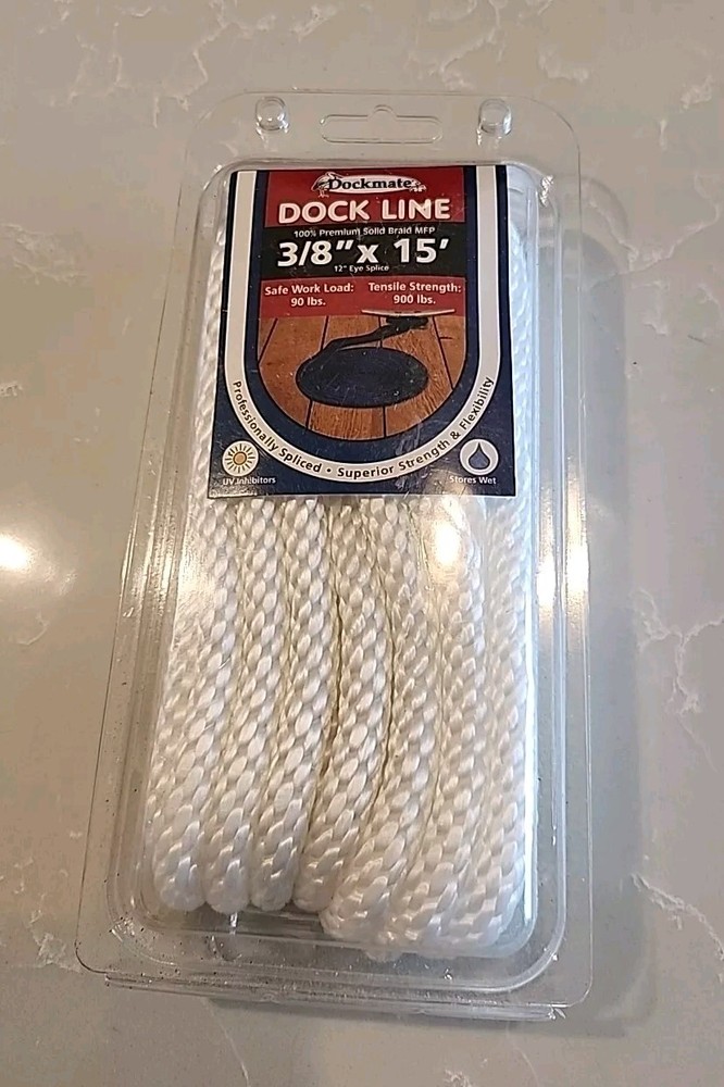 Dockmate DOCK LINE  Solid Braid MFP  3/8"x 15' 12" Eye Splice