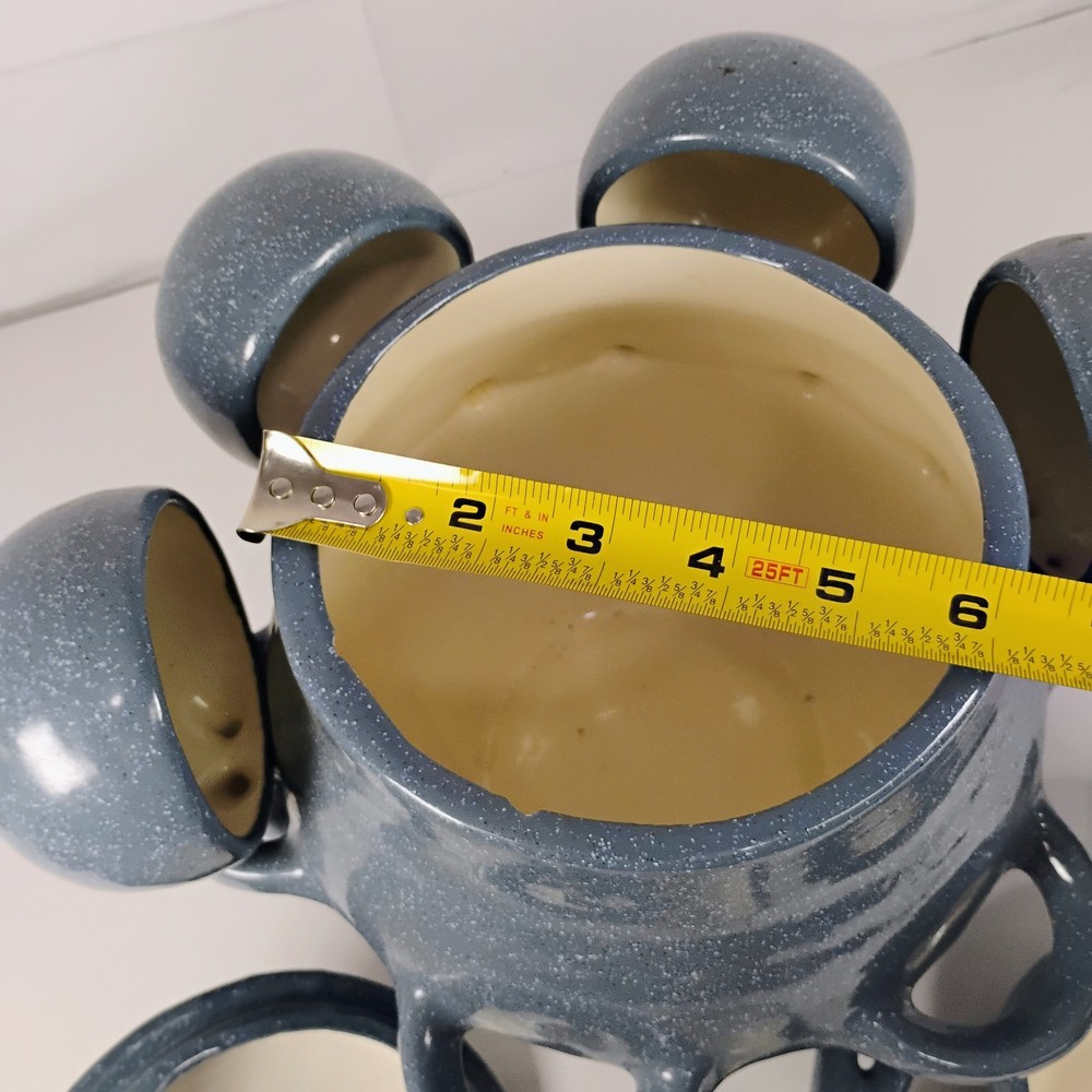 Ceramic Soup Pot Self Holding with Five Handled Bowls Blue Speckle