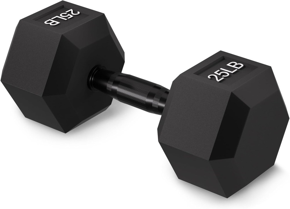 25lb Solid Cast Iron Rubber Encased Dumbbell with Secure Grip for All Workouts