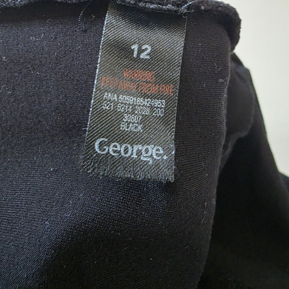 Black Leggings UK12 George Pull On Stretch Cropped Viscose Blend
