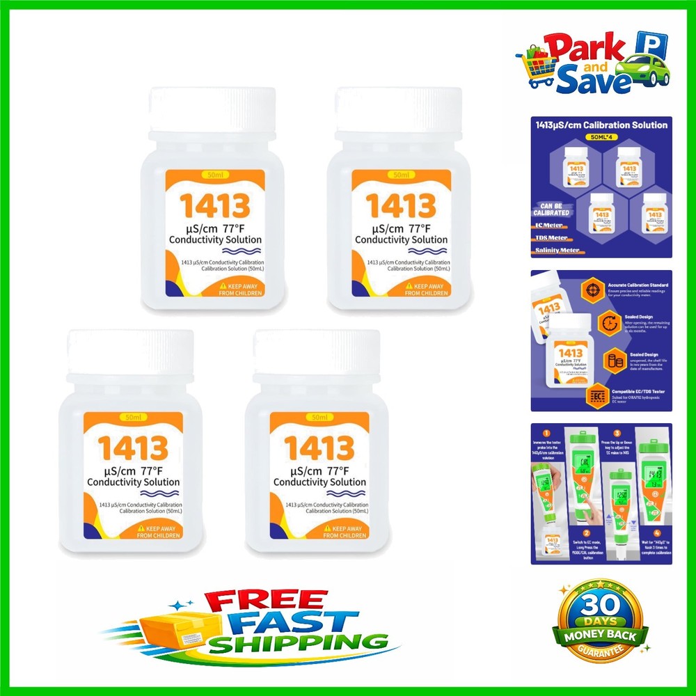 Precision EC Calibration Solution 4-Pack - 50mL Ideal for Hydroponics