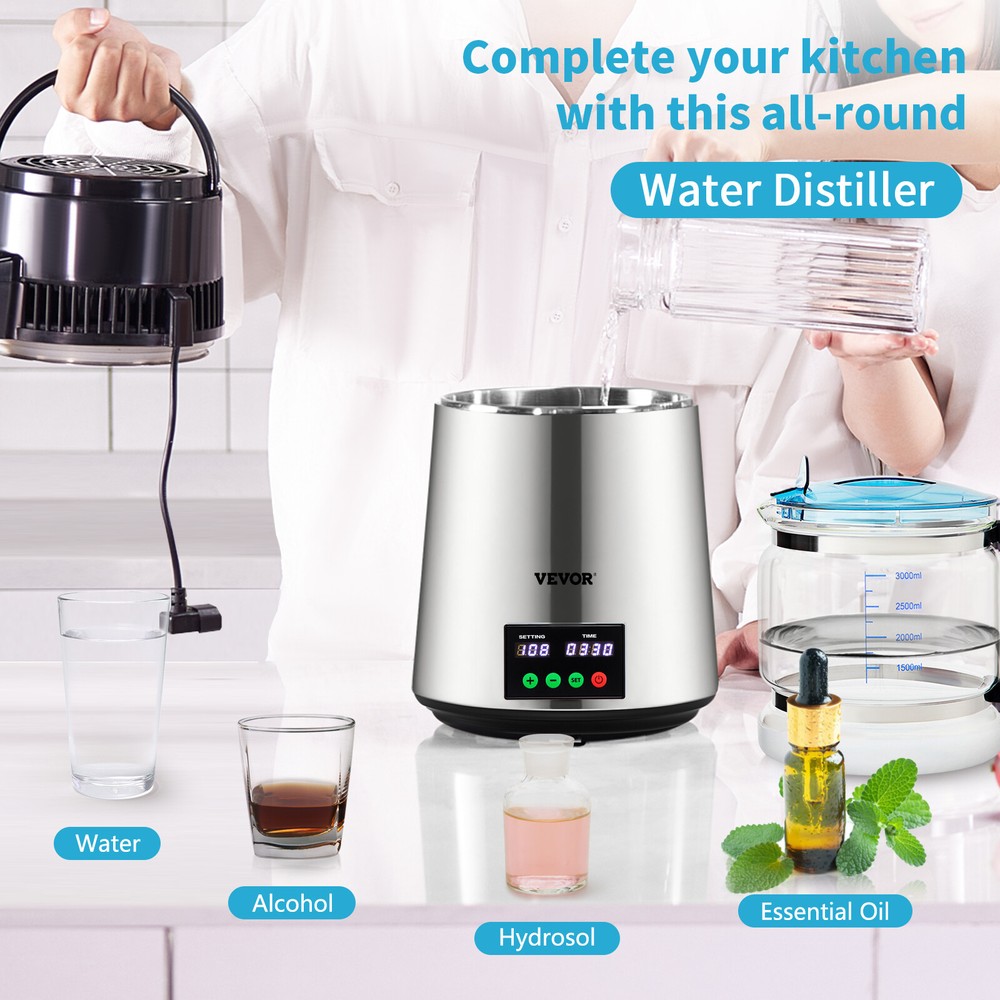 VEVOR 4L Water Distiller 1L/H Distilled Water Filter Maker Timing & Temp Display