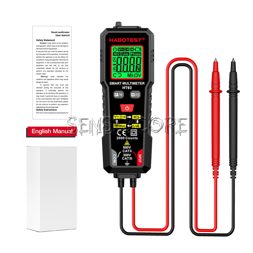 HT93 Digital Multimeter Smart Meter 2000 Counts AC Voltage NCV Tester Car Range-
