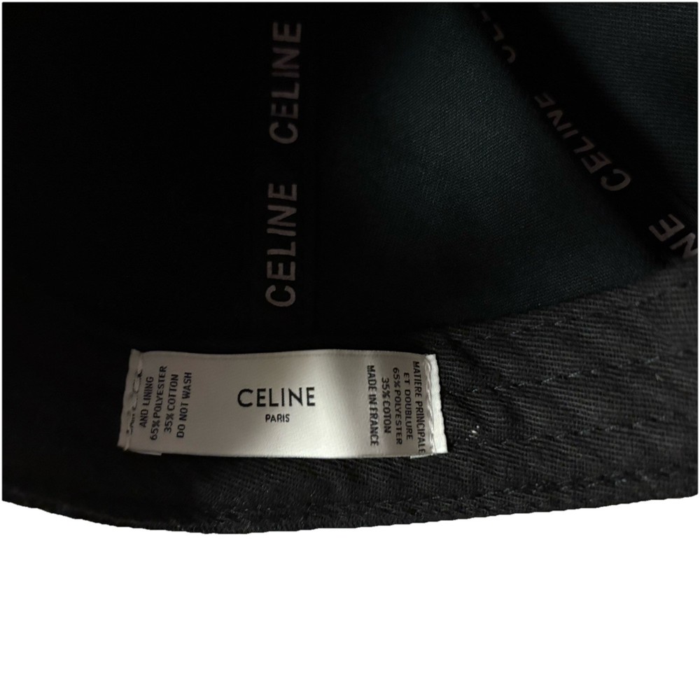 Celine Paris Black White Logo Cotton Drill Baseball Cap Hat Adjustable
