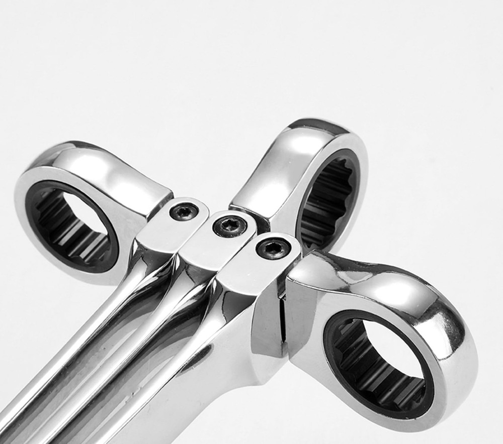 FLZOSPER 8mm Metric Flex-Head Stubby Box End Head Geared Wrench, Silver