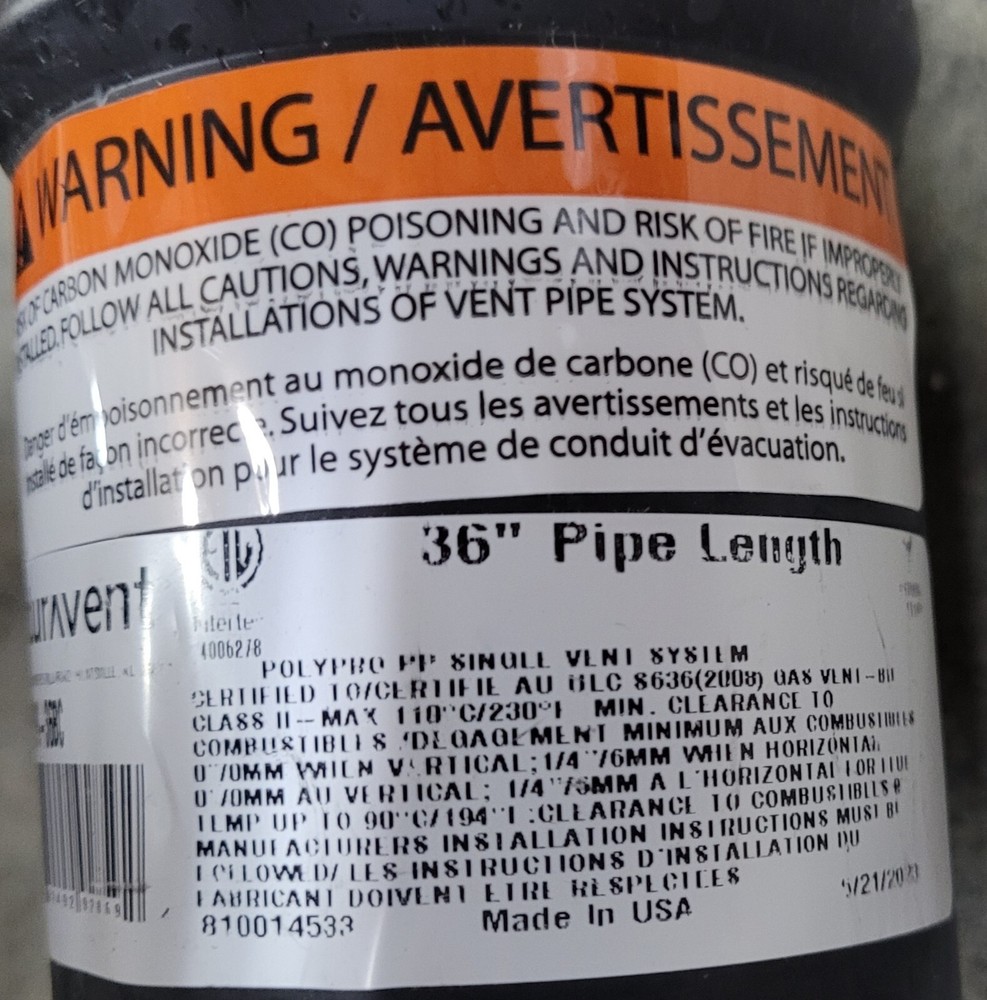 6 Pack DuraVent-3PPS-36BC 3" x 36" PolyPro Single Wall Straight Pipe with Clamp