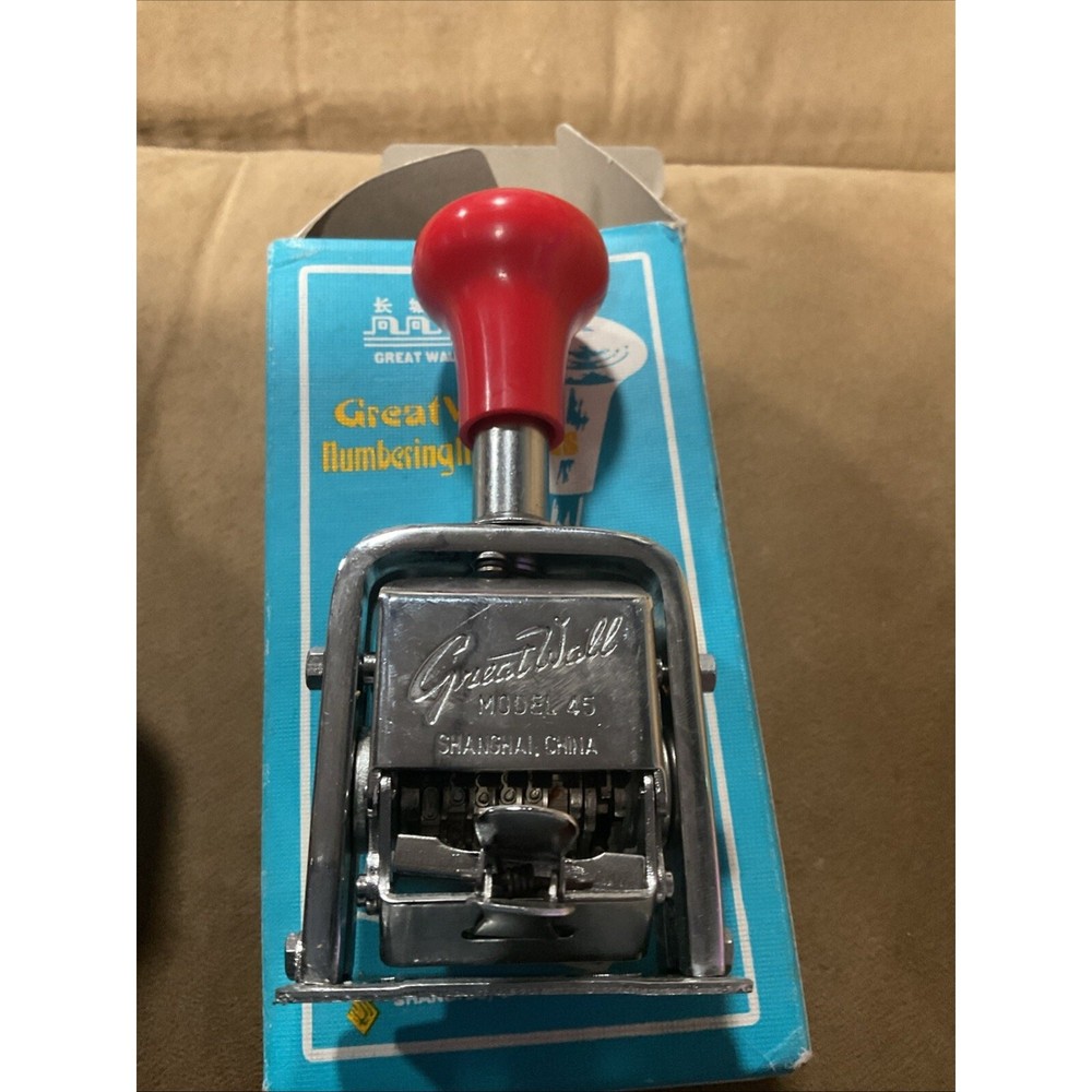 Vintage Self Inking Automatic NUMBERING MACHINE STAMP Auto MODEL 45 GREAT WALL