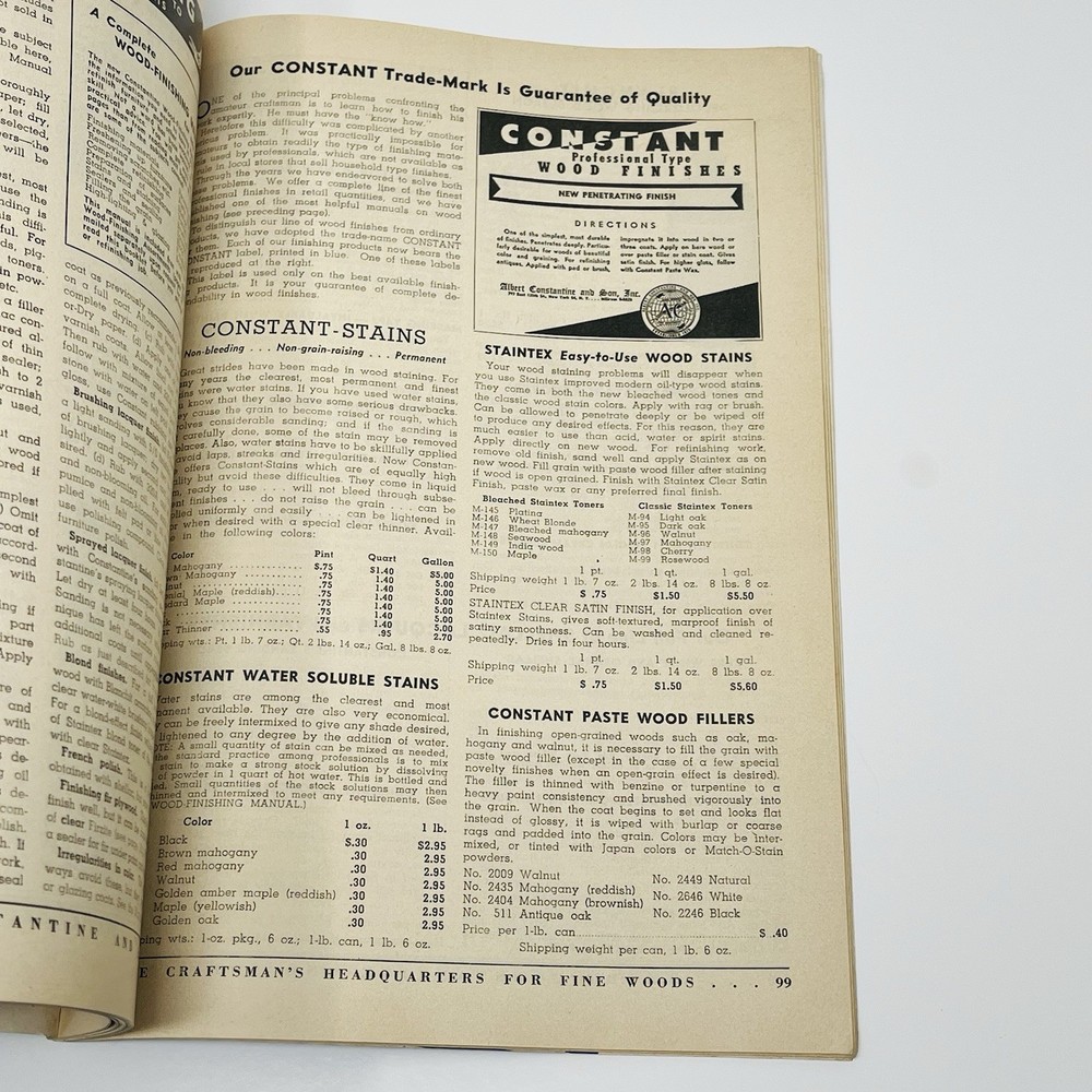 1952 Constantine's Manual For Craftsman Catalog Reference Guide Woodworking Tool