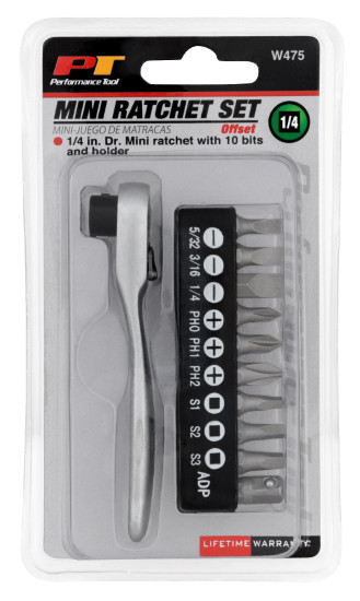 Performance Tool W475 1/4" Drive Mini Ratchet with Bits