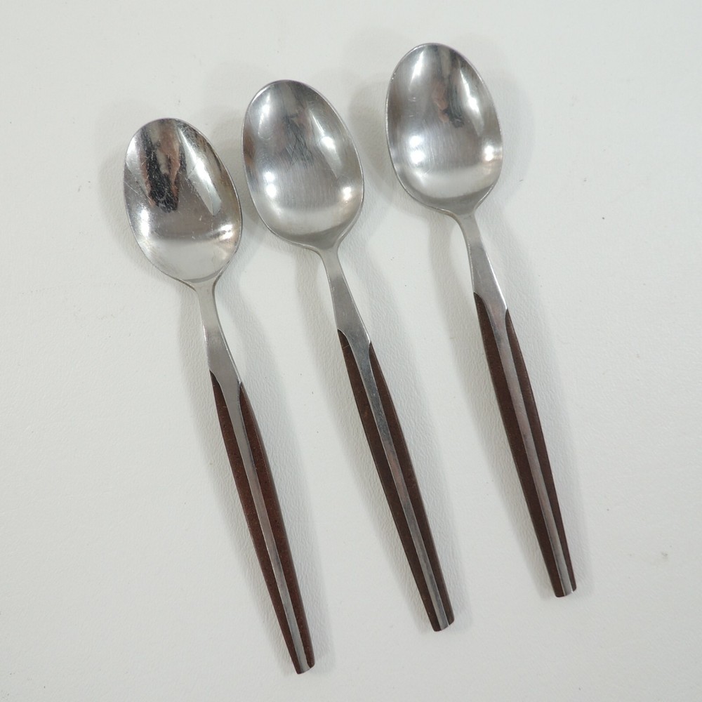 Eldan BROWN Stainless Brown Handle Mid Century Modern Flatware 3 Teaspoons