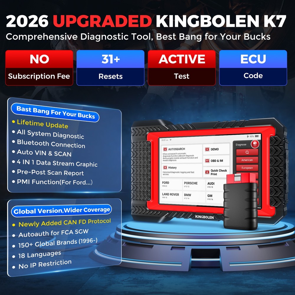 KINGBOLEN K7 OBD2 Car Diagnostic Tool Key Coding Full System CANFD Free Update