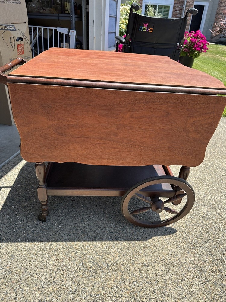 Antique Drop Leaf Cart Tea Server Bar End Side Table