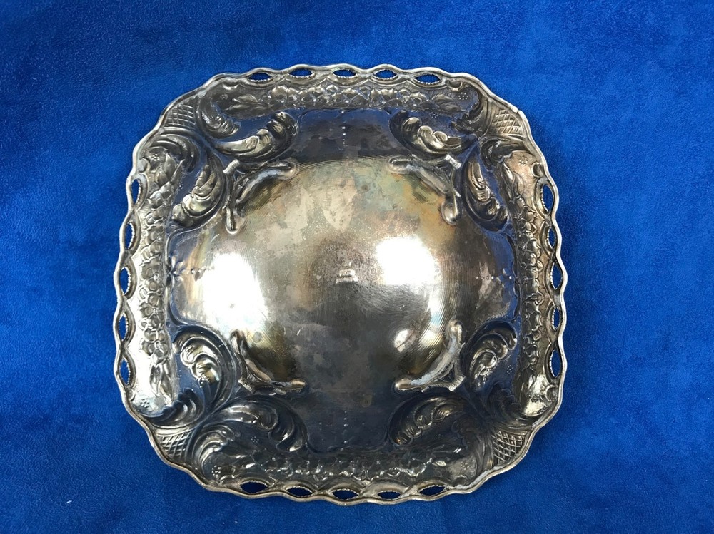 Vintage 925 Sterling Silver Repousse Footed Dish