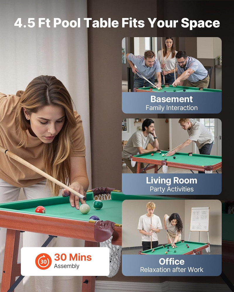 Folding Pool Table,Portable Billiards Tables, Foldable Space-Saving Entertainmen