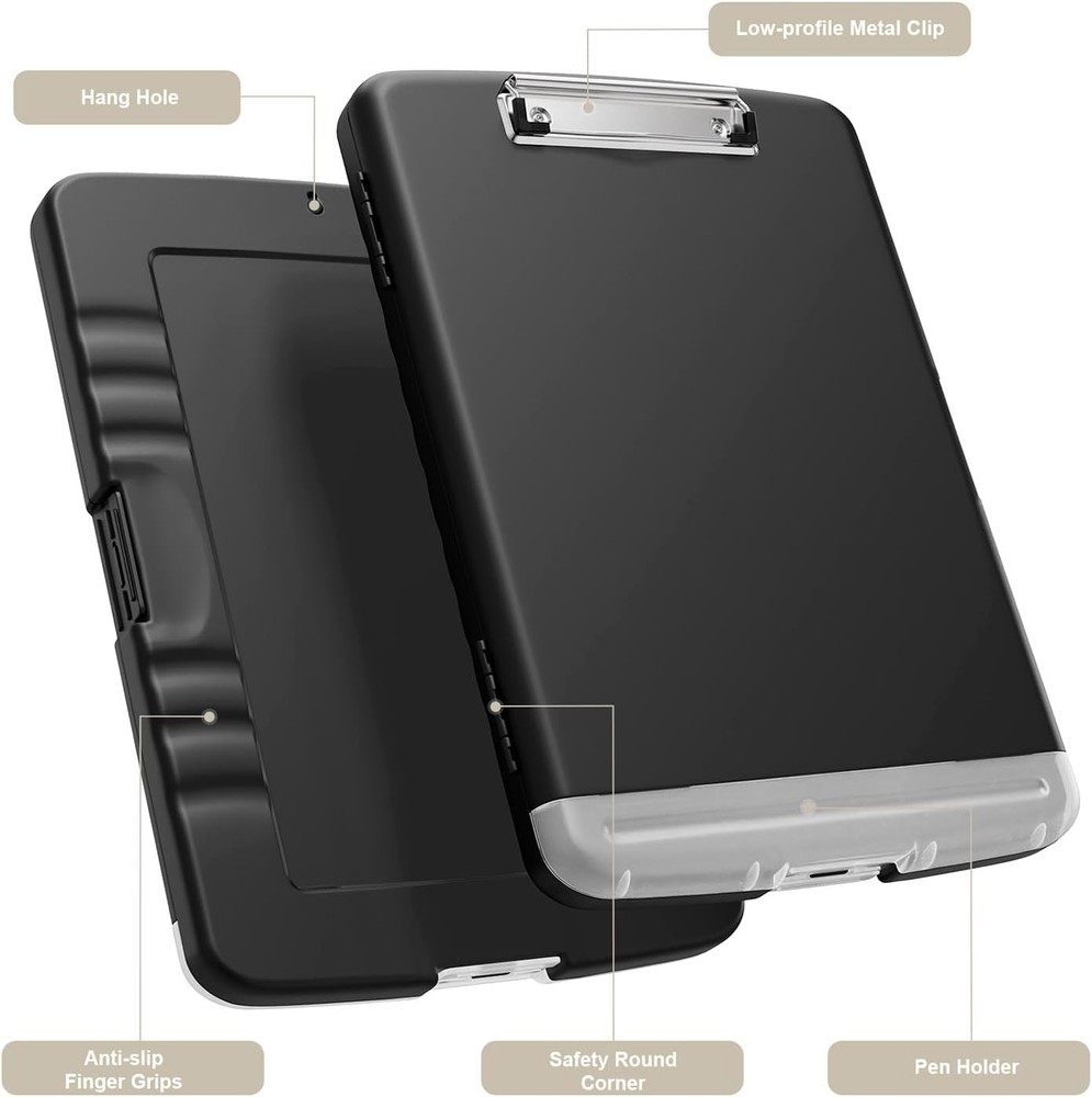 Piasoenc A4 Clipboard Storage Box Organizer Case Black