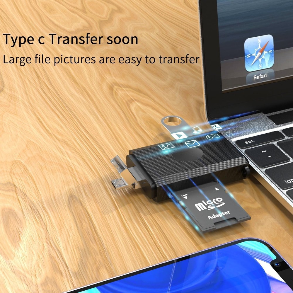 Versatile USB-C & Micro USB Memory Card Reader: Plug & Play Convenience