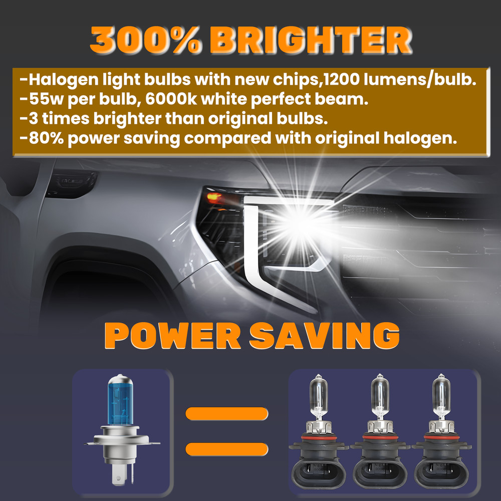 H4/9003 Halogen Headlight Super Bright Bulbs Kit White 6000K High/Low Beam 2PCS