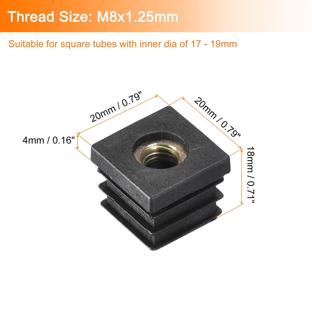 6Pcs 0.79"x0.79" Caster Insert with Thread, Square M8-1.25mm Thread