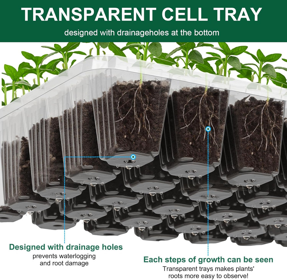 5 Pack Seed Starter Tray Seed Starter Kit (200 Cells Total Tray) with Adjustable