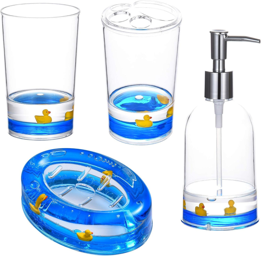 4 Piece Acrylic Liquid 3D Floating Motion Bathroom Vanity Accessory Set Duck