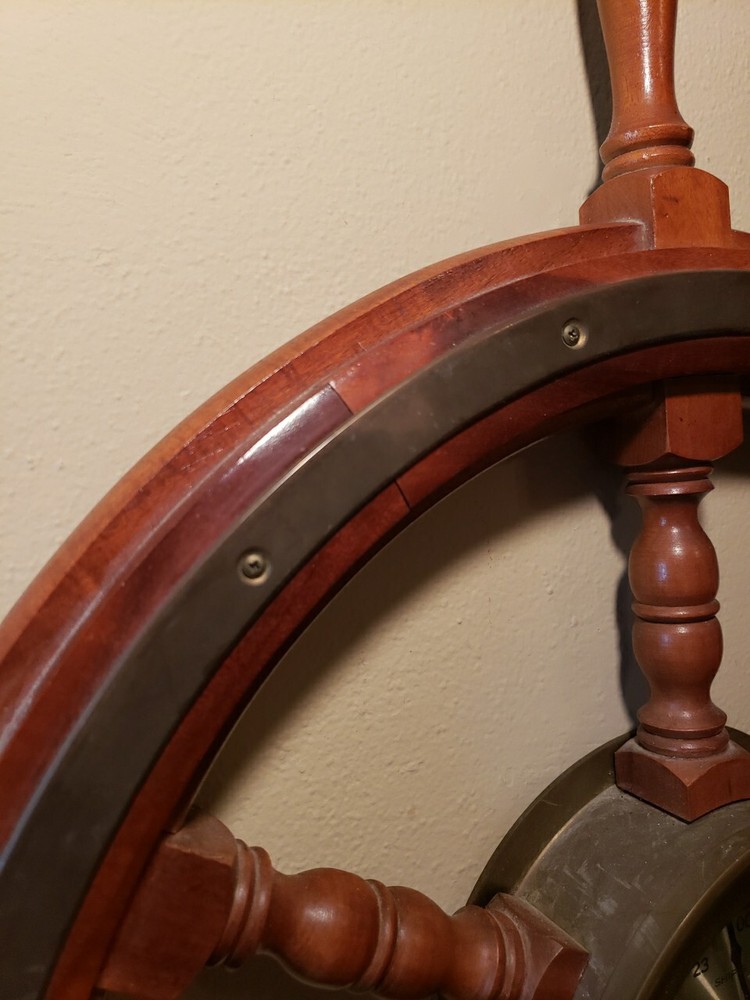 Vintage Brass "Ship's Time" Wall Clock - Ship's Wheel 30" Diameter