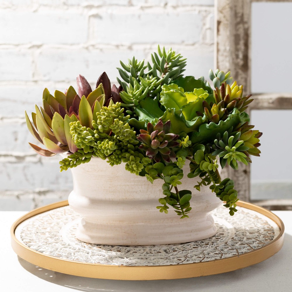 Oval Crackled "Gables" White Planter for Plants and Decor