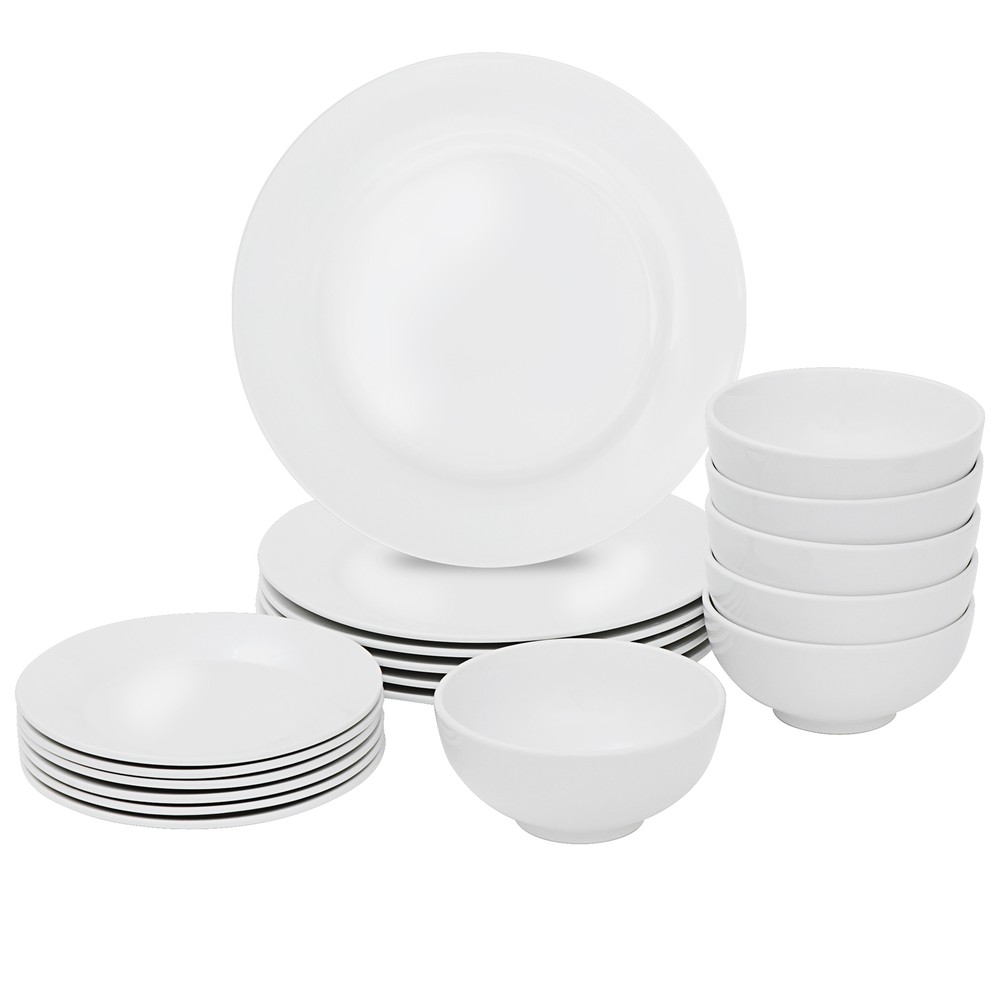 Round Dinner Plates Dish Service For 6 18-Piece Dinnerware Set White