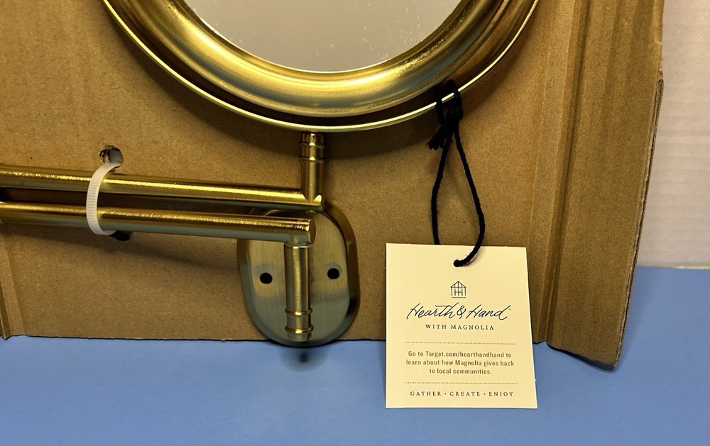 Hearth & Hand 3X Magnification BRASS Wall Mount 2 Sided Magnifying Makeup Mirror