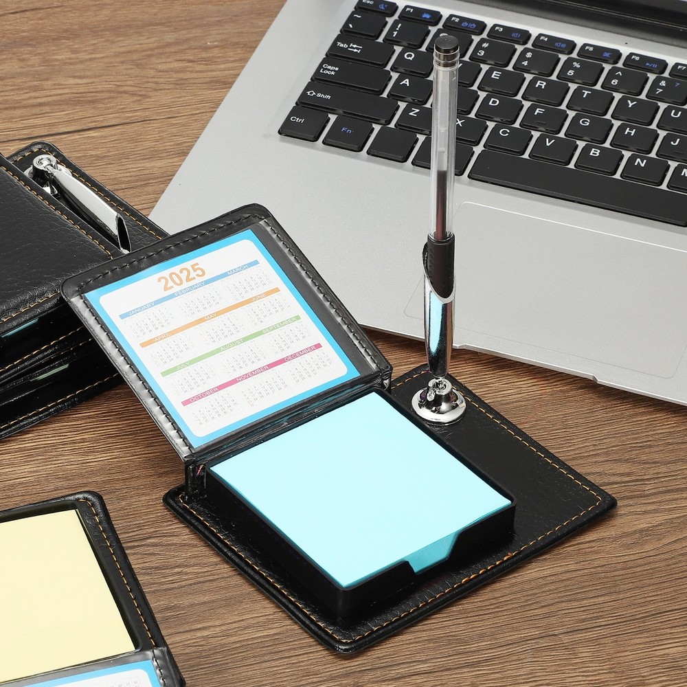 1pcs Leather Sticky Notes Holder, Post Notes Holder with Pen Holder,Blue