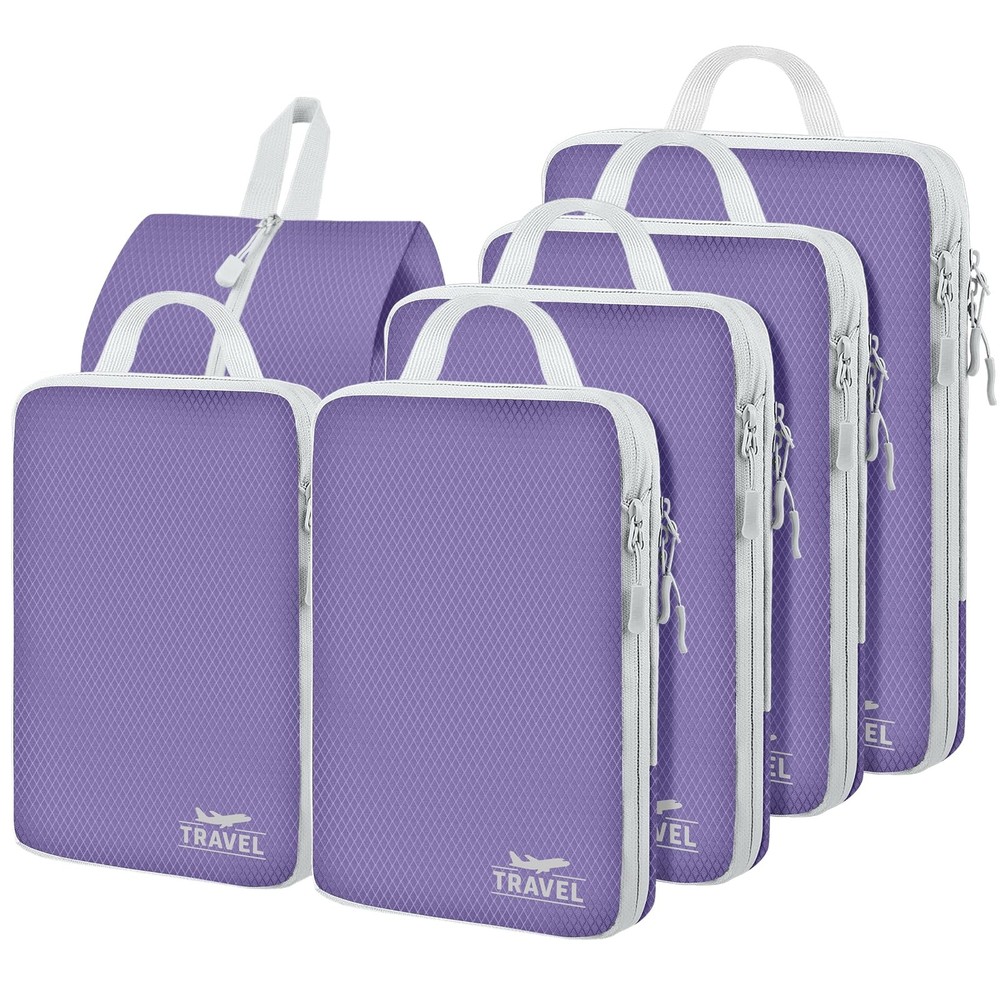 6 Set Compression Packing Cubes, Suitcase Organizer, Lightweight Travel Essen...