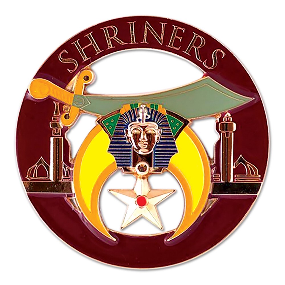 Shriner Round Masonic Auto Emblem - [Burgundy & Gold][3'' Diameter]